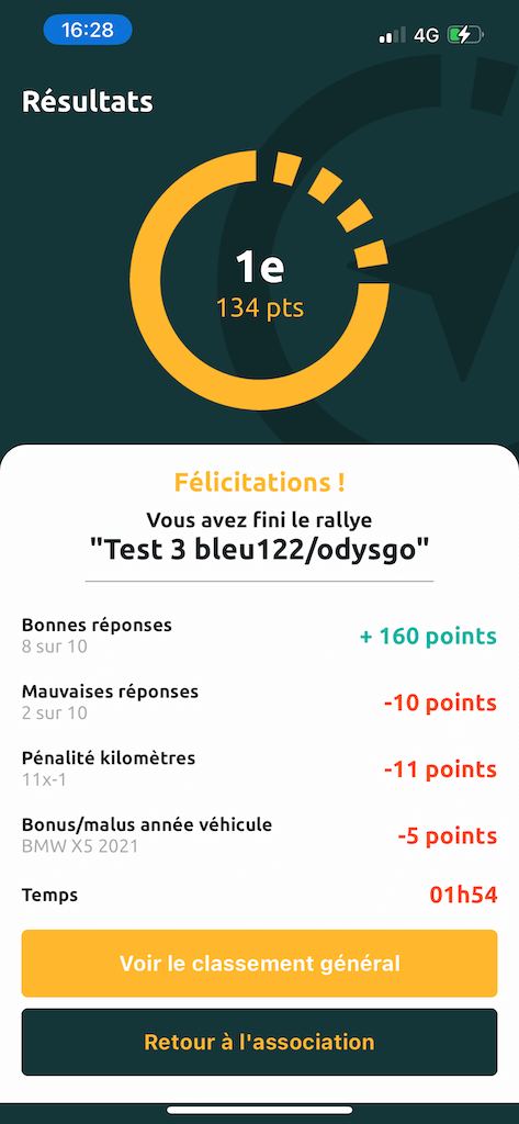 aperçu application Odysgo classement