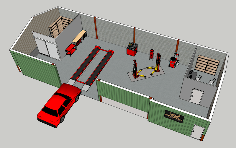 Plan 2D de l'agencement du garage associatif La Caale
