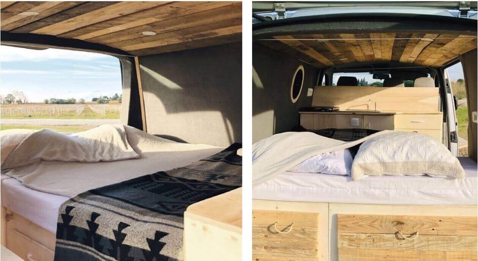 Détails de finition d'un aménagement de fourgon.