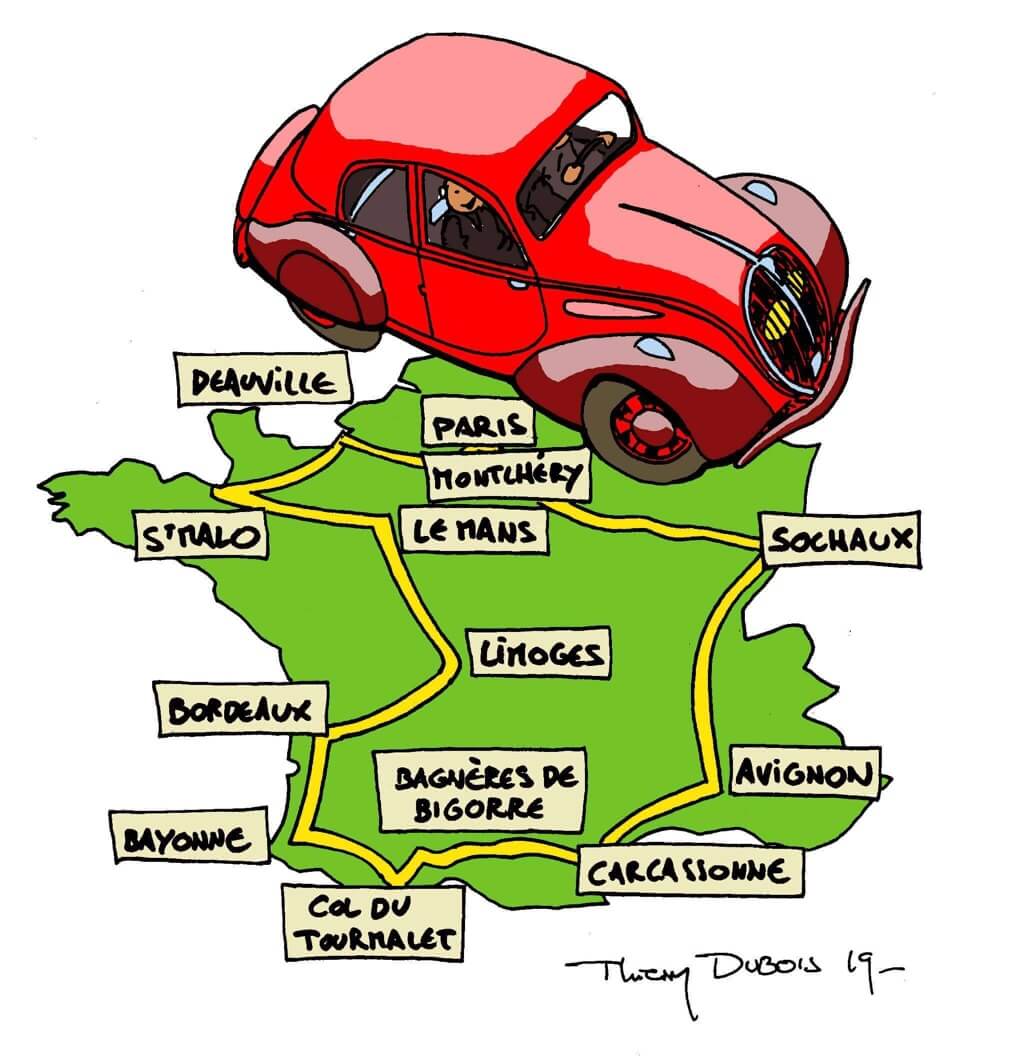 L'équipe au complet devant Félicie la Peugeot 202.