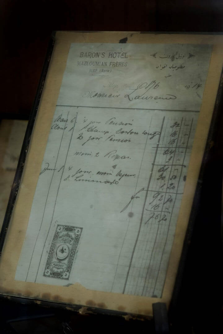 Facture de l'Hôtel Baron au nom de Lawrence d'Arabie.